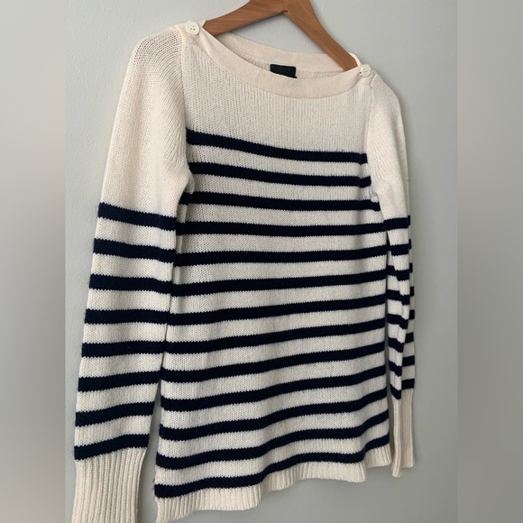 J. Crew Collection Cashmere Sweater Striped Ivory Navy Italy Marine - Picture 2 of 10